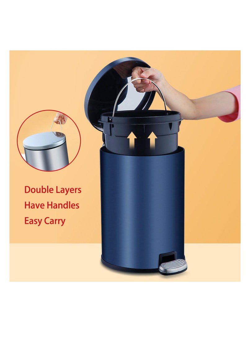 Generic - Stainless Steel Double Layer Dustbin with Pedal and Lid For Bathroom Kitchen,Silent Lidded Trash Bin,Fingerprint-Proof Modern Garbage Can,Round Bucket with Handle for Home Office (Grey, 8L) - Image 1