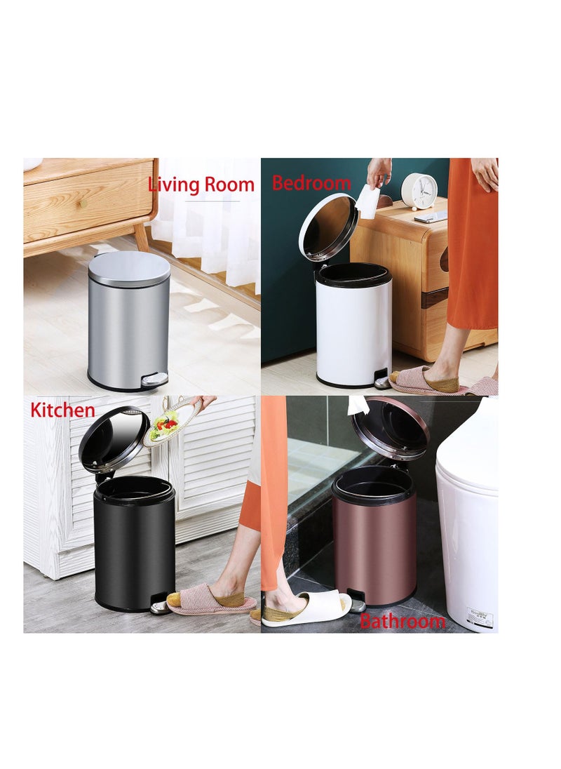 Generic - Stainless Steel Double Layer Dustbin with Pedal and Lid For Bathroom Kitchen,Silent Lidded Trash Bin,Fingerprint-Proof Modern Garbage Can,Round Bucket with Handle for Home Office (Grey, 8L) - Image 1