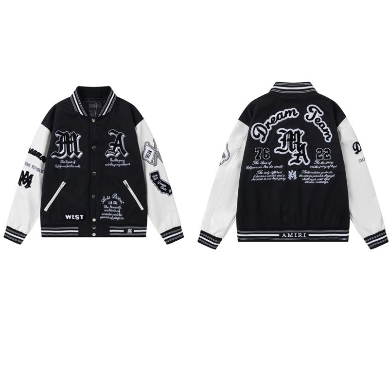 Correct Version】Am1Ri Embroidered Bone Print Pilot Casual Jacket For Men And Women, Winter Baseball Jacket - Image 1
