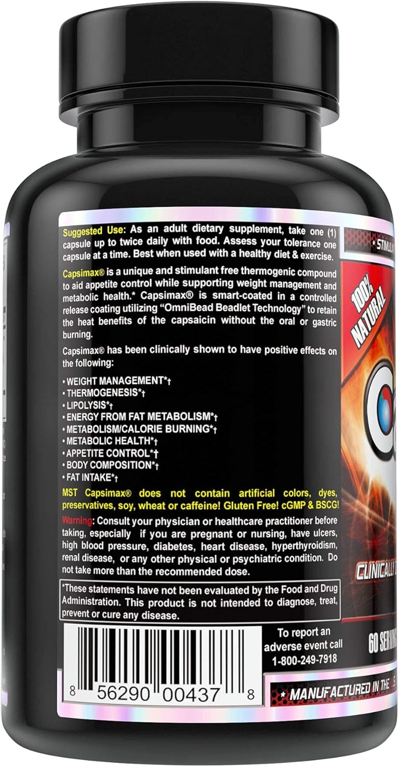 MST Capsimax Supplement 100mg V Capsules 60 Servings Clinically Dosed Weight Management Thermogenic Appetite Control Calorie Burning Metabolic Health Stimulant Free BSCG Certified - Image 3