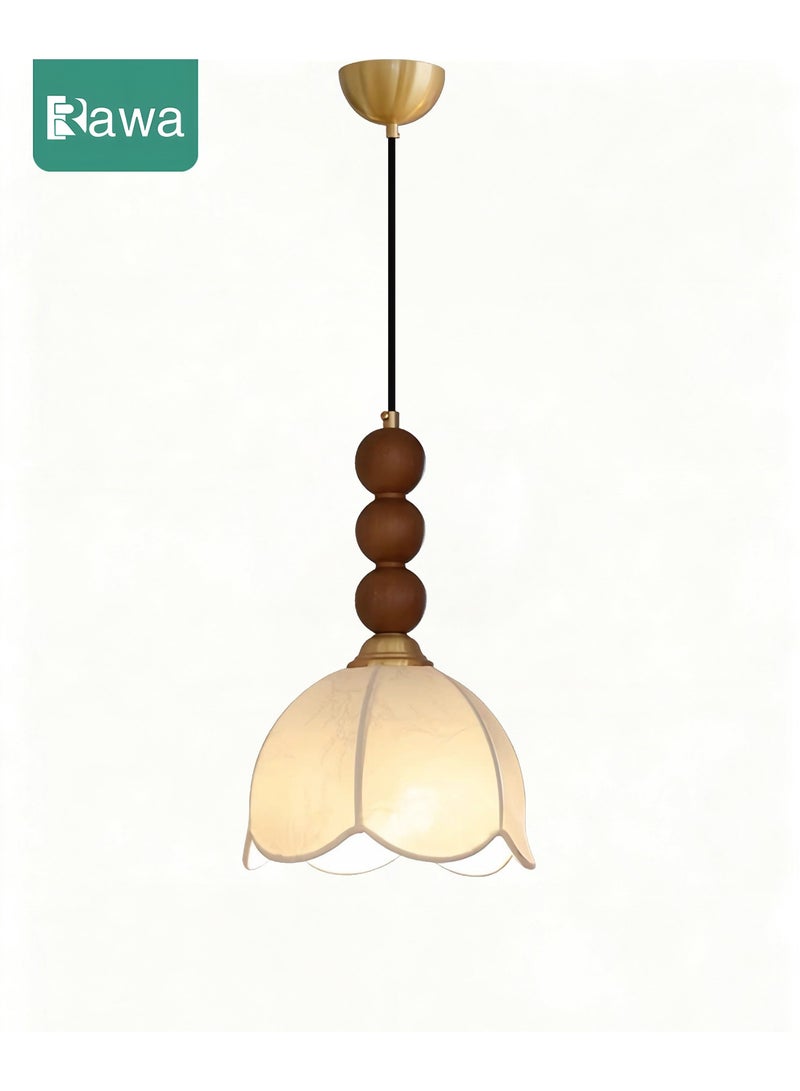 Rawa Japanese-style vintage pendant light, ceiling-mounted fixture featuring a three-colour dimmable LED bulb. Adorned with a printed fabric shade, suitable for recessed ceiling installation in hallways, bedrooms, living rooms, and kitchen entrances. - Image 1