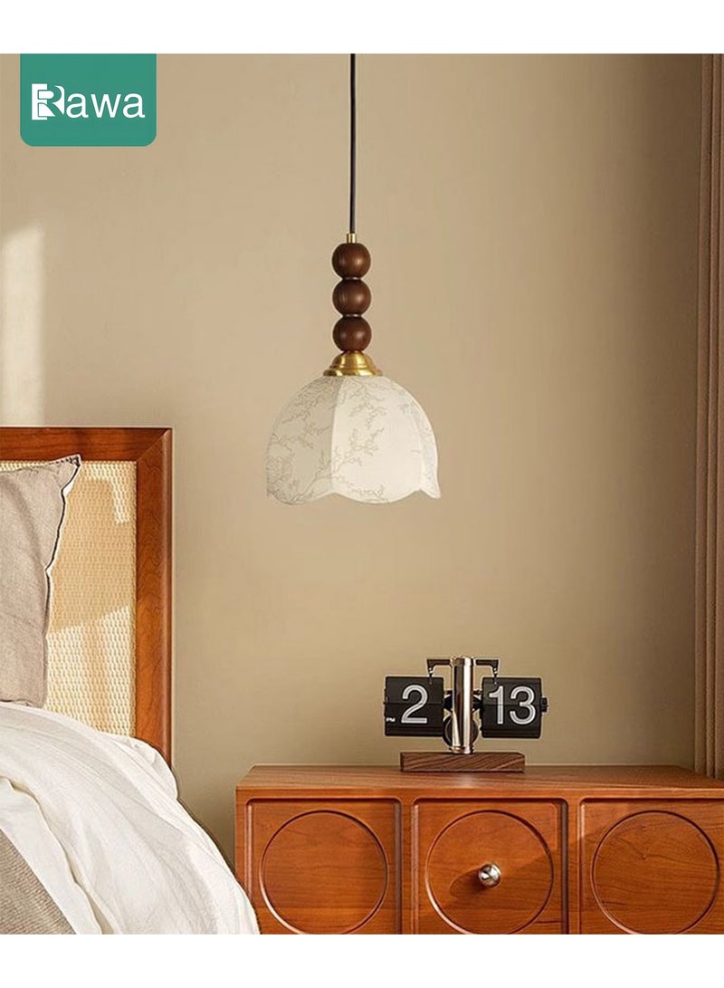 Rawa Japanese-style vintage pendant light, ceiling-mounted fixture featuring a three-colour dimmable LED bulb. Adorned with a printed fabric shade, suitable for recessed ceiling installation in hallways, bedrooms, living rooms, and kitchen entrances. - Image 3