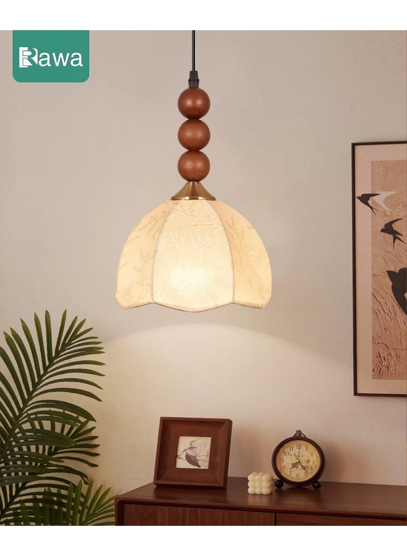 Rawa Japanese-style vintage pendant light, ceiling-mounted fixture featuring a three-colour dimmable LED bulb. Adorned with a printed fabric shade, suitable for recessed ceiling installation in hallways, bedrooms, living rooms, and kitchen entrances. - Image 2