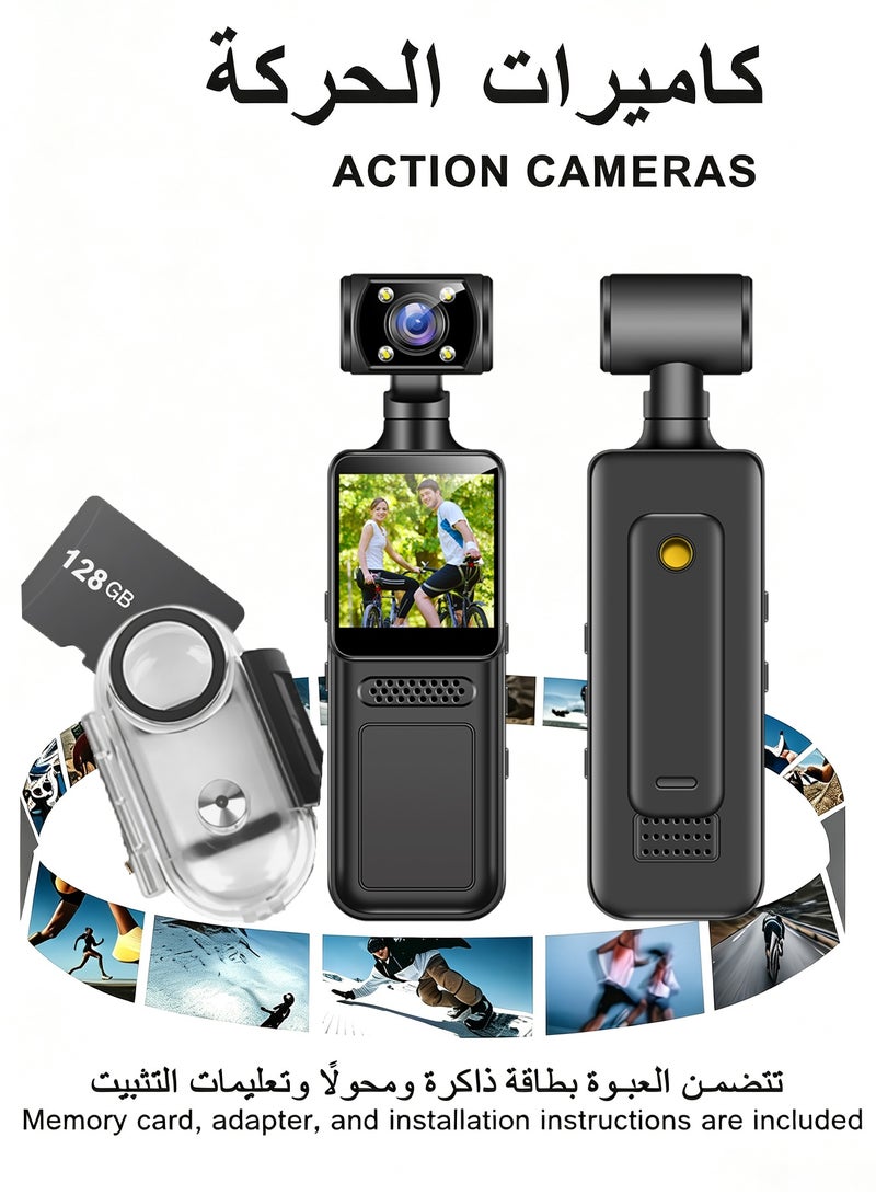 Action Camera 4K WiFi with 180° Rotating Lens and LED Light, 40MP Ultra HD, 135° Wide Angle, APP Control Water Proof Handheld Camera for Outdoor Sports, 1000mAh Long Battery - Image 1