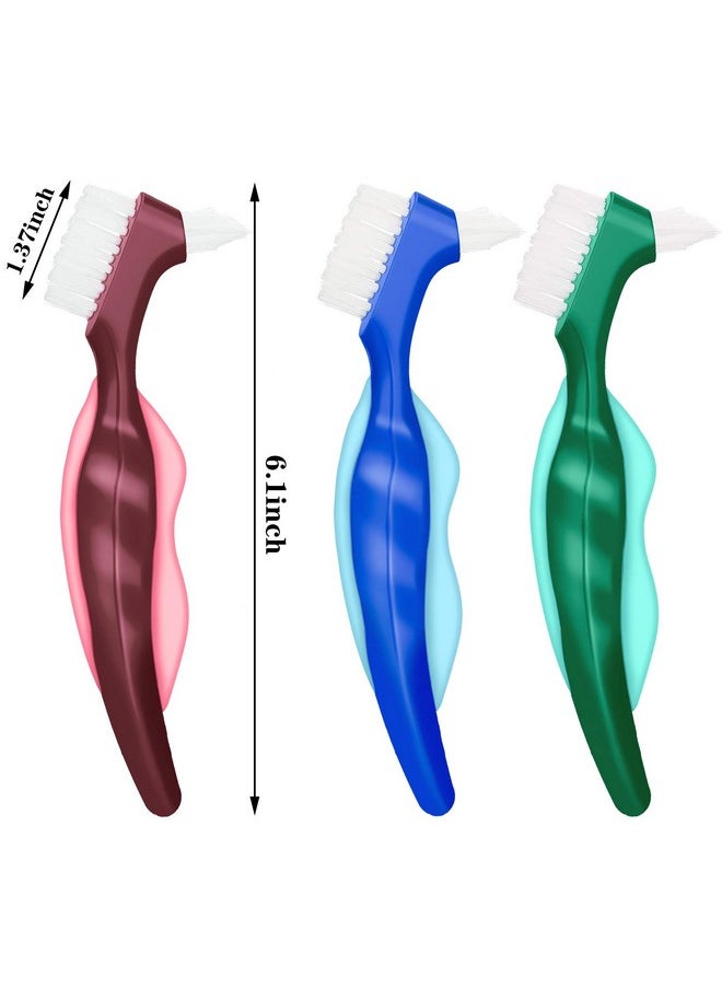 WILLBOND WILLBOND 6 Pieces Hard Denture Toothbrush Denture Brush Cleaning Brush with White Carrying Case for False Teeth Cleaning(Red, Green and Blue)  - Image 3