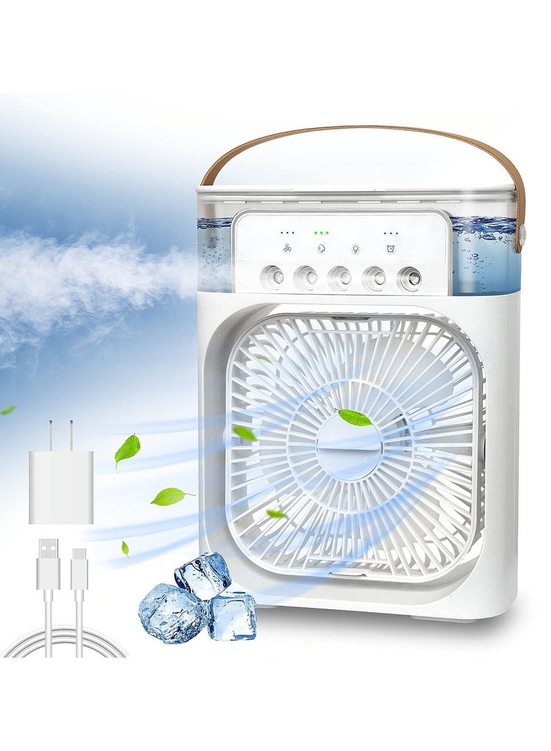 ماكس وشركاه مروحة مكيف هواء محمولة، مبرد هواء تبخيري صغير مع 7 ألوان إضاءة LED، مؤقت 1/2/3 ساعة، 3 سرعات رياح و3 أوضاع رش للمكتب والمنزل والسفر (أبيض)  - Image 1