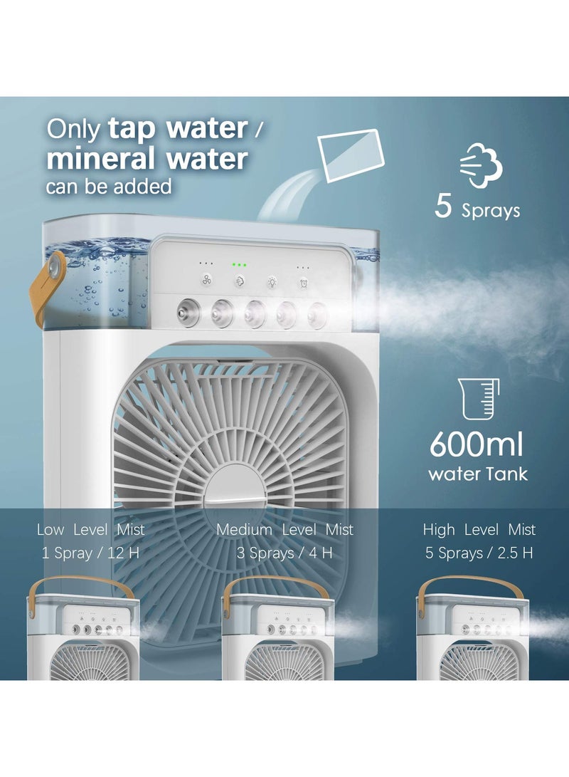 ماكس وشركاه مروحة مكيف هواء محمولة، مبرد هواء تبخيري صغير مع 7 ألوان إضاءة LED، مؤقت 1/2/3 ساعة، 3 سرعات رياح و3 أوضاع رش للمكتب والمنزل والسفر (أبيض)  - Image 3
