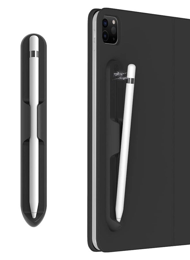 حامل قلم رصاص أسود متوافق مع قلم Apple Pencil (الجيل الأول والثاني) جراب من الجلد الصناعي مع حزام وملحقات الجيب وشريط مطاطي مناسب لأجهزة iPad 8 و7 وMini 5/Notebook/الأجهزة اللوحية - Image 1