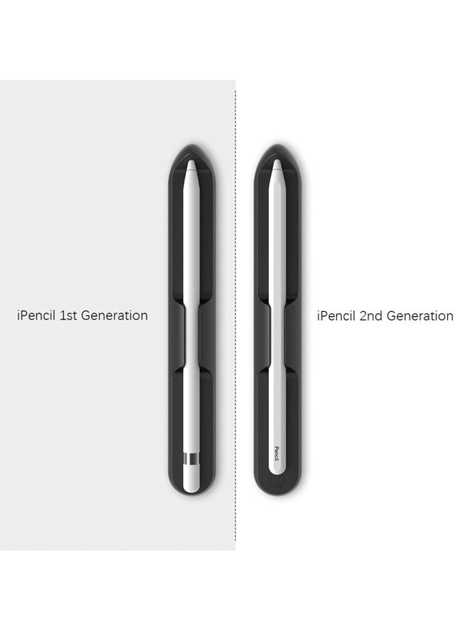 حامل قلم رصاص أسود متوافق مع قلم Apple Pencil (الجيل الأول والثاني) جراب من الجلد الصناعي مع حزام وملحقات الجيب وشريط مطاطي مناسب لأجهزة iPad 8 و7 وMini 5/Notebook/الأجهزة اللوحية - Image 3