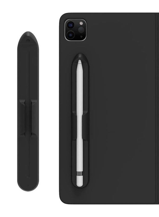 حامل قلم رصاص أسود متوافق مع قلم Apple Pencil (الجيل الأول والثاني) جراب من الجلد الصناعي مع حزام وملحقات الجيب وشريط مطاطي مناسب لأجهزة iPad 8 و7 وMini 5/Notebook/الأجهزة اللوحية - Image 2