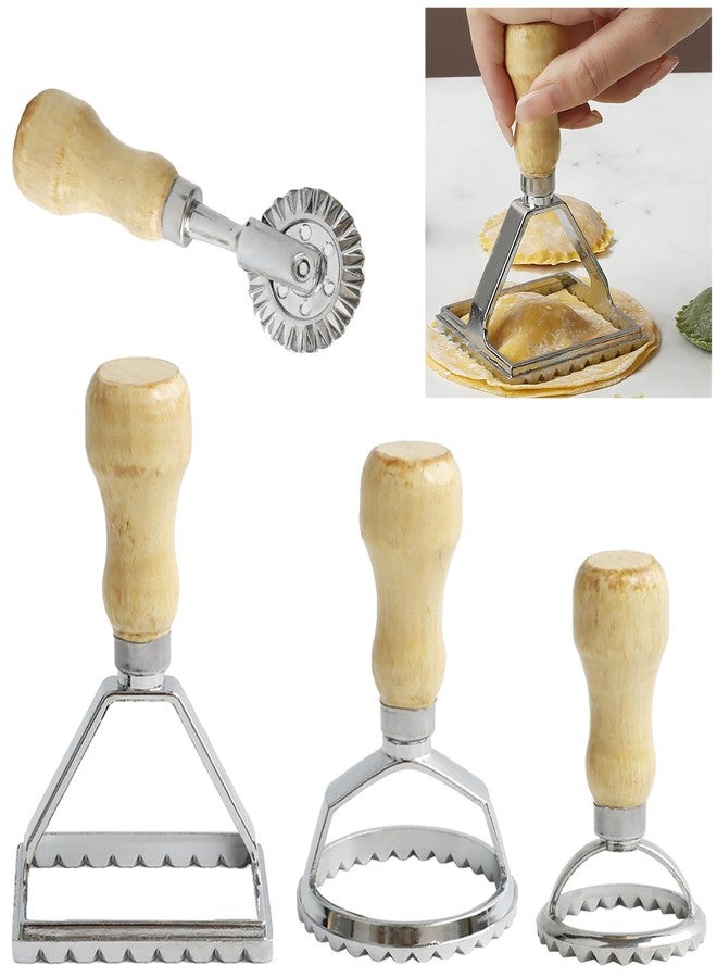 KEISSCO Ravioli Stamp Maker Cutter with Roller Wheel Set, Large Size Aluminum Press with Wooden Handle and Fluted Edge, Ravioli Maker Stamp for Ravioli, Pasta, Dumplings Lasagna, Pierogi, Set of 4 - Image 1