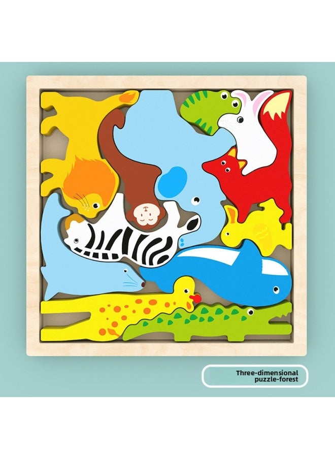 Children's Wooden Three-dimensional Puzzle Tetris Three-dimensional Animal Puzzle Puzzle Puzzle Building Block Toys Custom-Color:xbl-animal