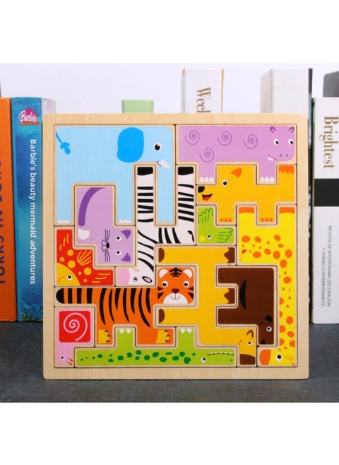 Children's Wooden Three-dimensional Puzzle Tetris Three-dimensional Animal Puzzle Puzzle Puzzle Building Block Toys Custom-Color:xbl-animal