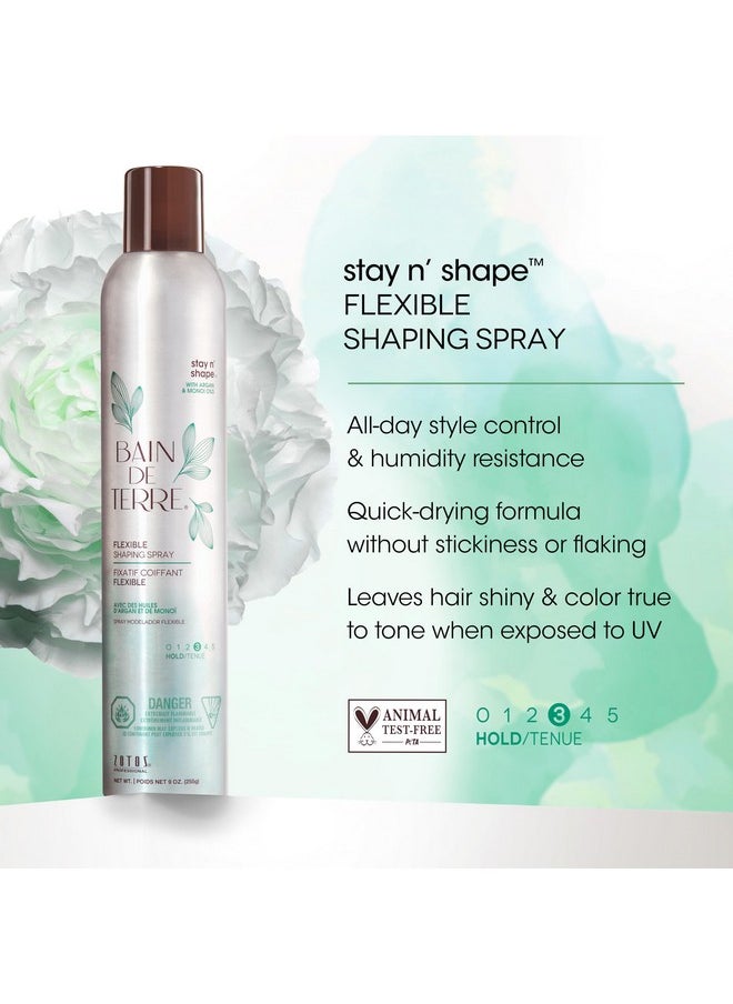 Bain de Terre - Bain de Terre Stay N' Shape Flexible Shaping Spray, Medium Hold & Shine, Heat & Humidity Protection with Argan & Monoi Oils, Paraben-Free, Color-Safe, Vegan, 9.1 Fl Oz - Image 1