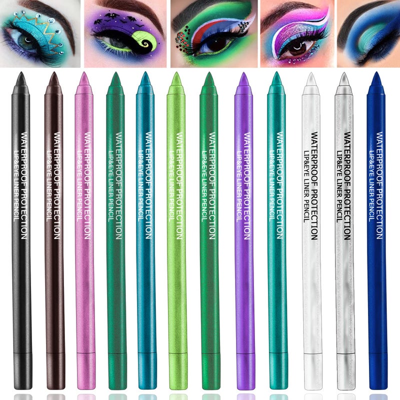 WYBLZPXZ 12 Colors Colorful Eyeliner Pencils Set Glitter Colored Eyeliner Pen Kit Metallic Pearl Green Purple White Blue Matte Eye Shadow Pencil Long Lasting Waterproof Professional Eye Makeup Pen Set 12Pcs