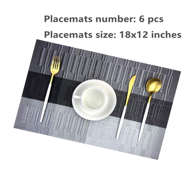 Misuhom المشيمات مع طاولة العداء مجموعة الحصير المنسوجة Crossweave Vinyl Kitchen Tablemat القابلة للغسل PVC الطاولة الحصير لحفلات طاولة الطعام مزرعة عيد الميلاد والتجمع (Silver & Black) - Image 2