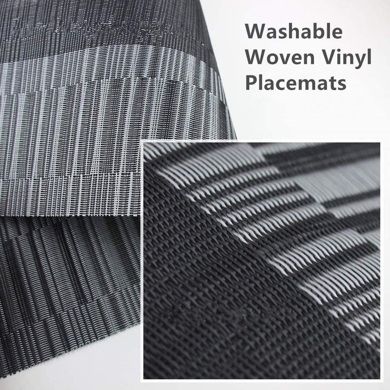 Misuhom المشيمات مع طاولة العداء مجموعة الحصير المنسوجة Crossweave Vinyl Kitchen Tablemat القابلة للغسل PVC الطاولة الحصير لحفلات طاولة الطعام مزرعة عيد الميلاد والتجمع (Silver & Black) - Image 4