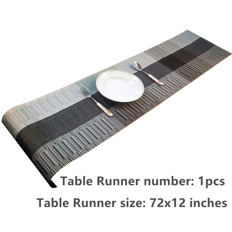 Misuhom المشيمات مع طاولة العداء مجموعة الحصير المنسوجة Crossweave Vinyl Kitchen Tablemat القابلة للغسل PVC الطاولة الحصير لحفلات طاولة الطعام مزرعة عيد الميلاد والتجمع (Silver & Black) - Image 3