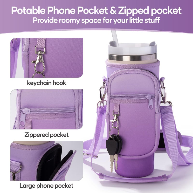 linmaya Water Bottle Carrier Bag for Stanley Cup 40/30oz with Phone Holder Pockets,Neoprene Water Bottle Cross-body Bag with Adjustable Shoulder & Hand Strap Stanley Cup Accessories - Image 3