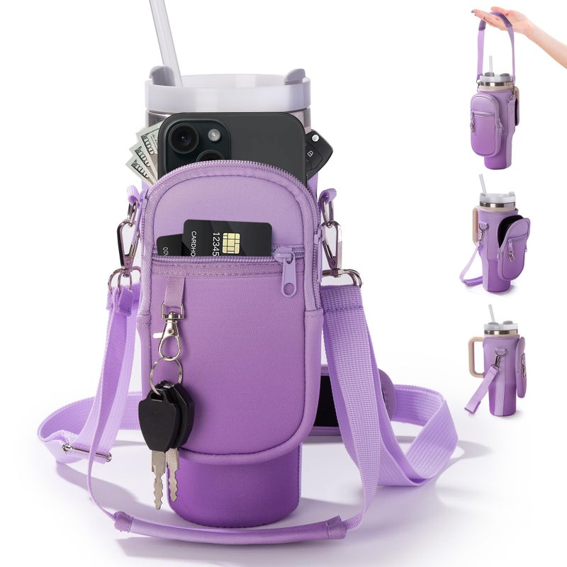 linmaya Water Bottle Carrier Bag for Stanley Cup 40/30oz with Phone Holder Pockets,Neoprene Water Bottle Cross-body Bag with Adjustable Shoulder & Hand Strap Stanley Cup Accessories - Image 1