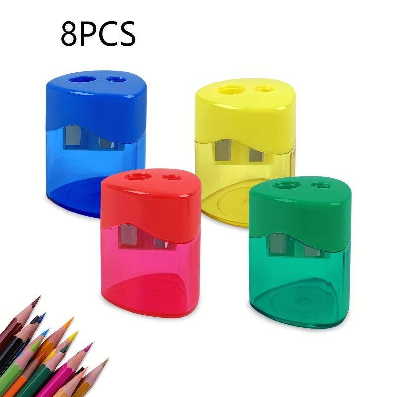 8 Pencil Sharpeners Dual Hole Design Smooth Rotation Easy Clean Base - Image 1