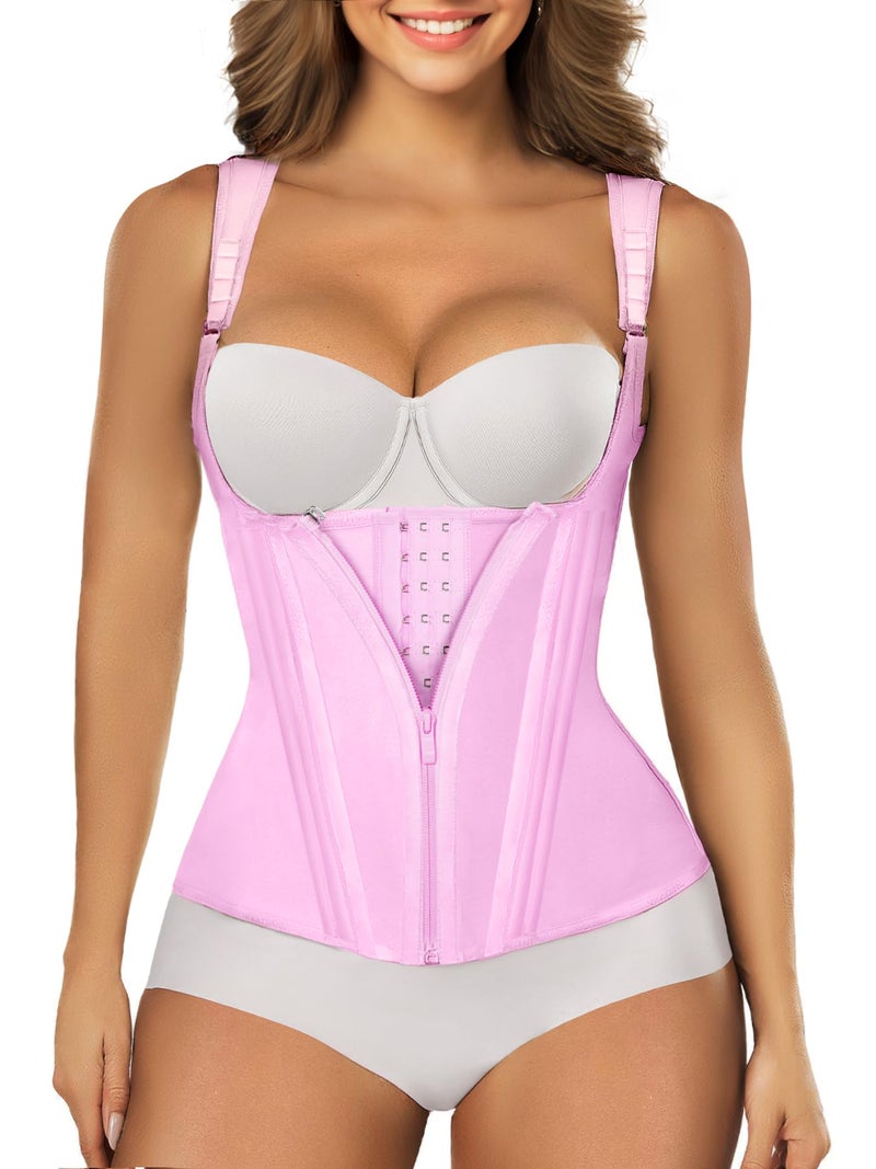 SHAPERX Waist Trainer Corset for Women Tummy Control Sport Girdle Hourglass Waist Cincher Body Shaper with Steel Boned,SZ7293-Pink-L - Image 1