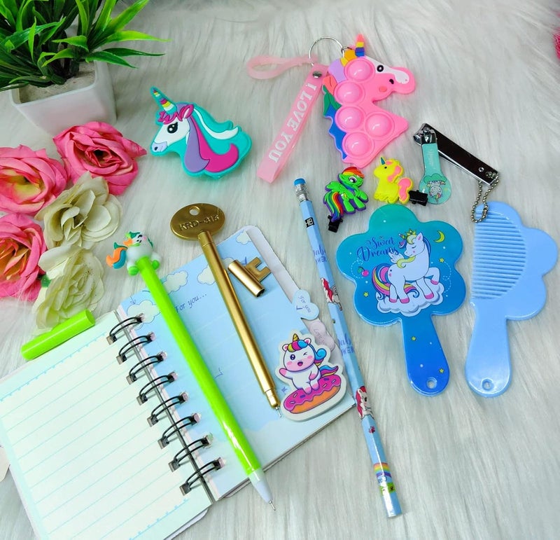 Tera13 Tera13 Unicorn Spiral DiaryPen for KidsUnicorn Pen for GirlsPencil for SharpenerEraser SetMirror Comb SetUnicorn ClipsSilicon Sharpener pop it Key Ring Return Gifts Birthday Party  - Image 4