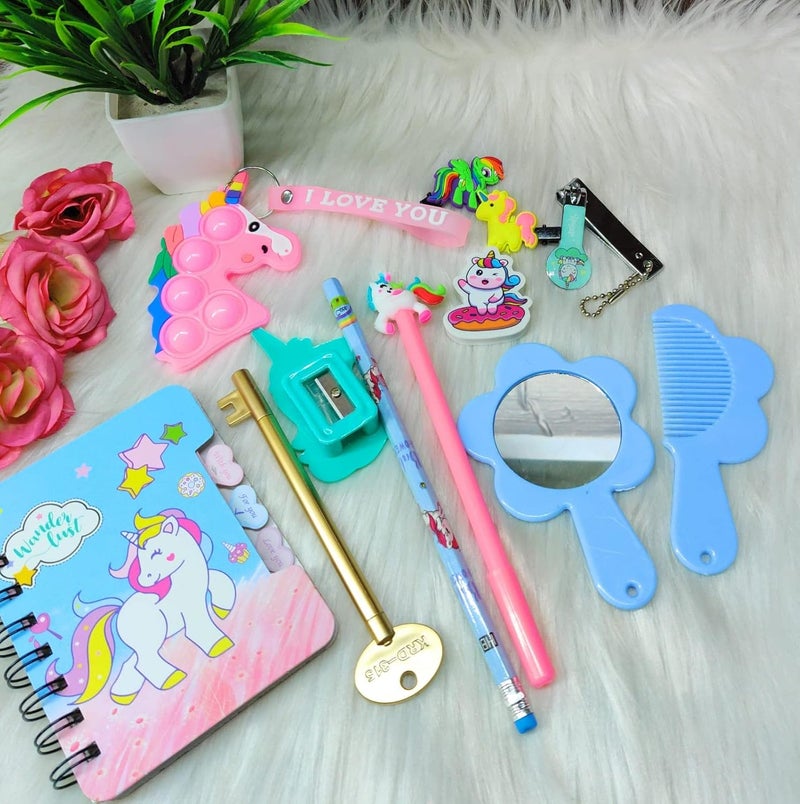 Tera13 Tera13 Unicorn Spiral DiaryPen for KidsUnicorn Pen for GirlsPencil for SharpenerEraser SetMirror Comb SetUnicorn ClipsSilicon Sharpener pop it Key Ring Return Gifts Birthday Party  - Image 2