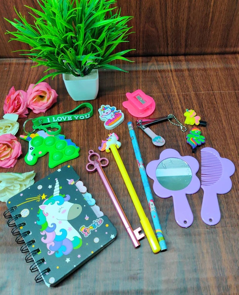 Tera13 Tera13 Unicorn Spiral DiaryPen for KidsUnicorn Pen for GirlsPencil for SharpenerEraser SetMirror Comb SetUnicorn ClipsSilicon Sharpener pop it Key Ring Return Gifts Birthday Party  - Image 3