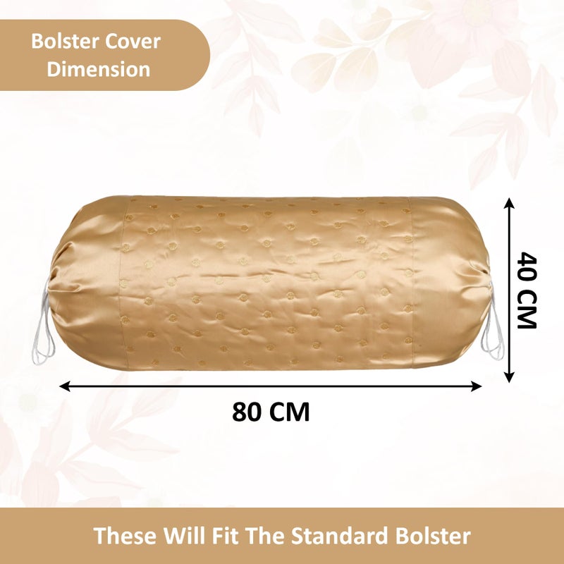 Kuber Industries 2 Pcs Aesthetic Bolster/Side Pillow Cover with Dori for Sofa & Diwan | Washable Cylindrical Takiya & Round Pillow Cover for Home Decoration | Polka Dot - Golden - Image 3