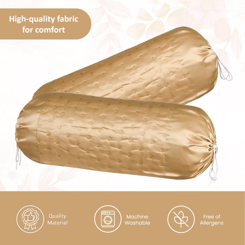 Kuber Industries 2 Pcs Aesthetic Bolster/Side Pillow Cover with Dori for Sofa & Diwan | Washable Cylindrical Takiya & Round Pillow Cover for Home Decoration | Polka Dot - Golden - Image 4