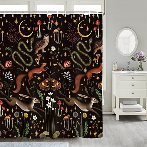 Uokiuki Fairy Rustic Forest Shower Curtain for Bahtroom, Country Woodland Wild Animals Butterfly Mushroom Set Hunting Shower Curtain, Farmhouse Rustic Cabin Lodge Shower Curtain Set with Hooks 70X70IN - Image 3