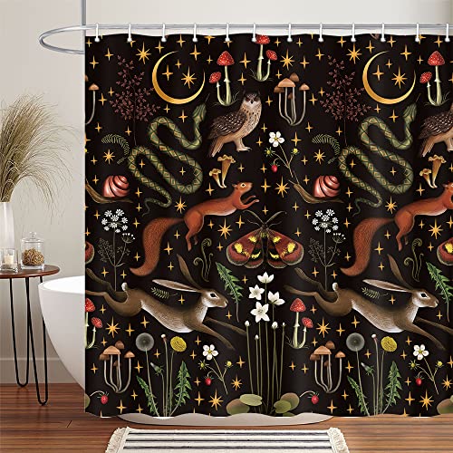 Uokiuki Fairy Rustic Forest Shower Curtain for Bahtroom, Country Woodland Wild Animals Butterfly Mushroom Set Hunting Shower Curtain, Farmhouse Rustic Cabin Lodge Shower Curtain Set with Hooks 70X70IN - Image 1