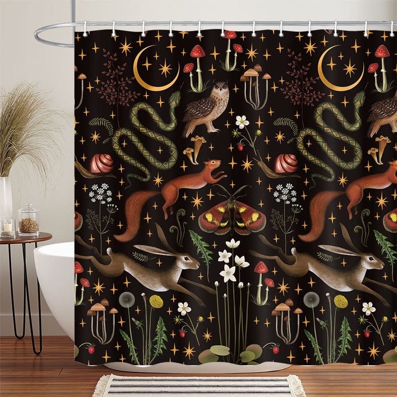 Uokiuki Fairy Rustic Forest Shower Curtain for Bahtroom, Country Woodland Wild Animals Butterfly Mushroom Set Hunting Shower Curtain, Farmhouse Rustic Cabin Lodge Shower Curtain Set with Hooks 70X70IN - Image 5