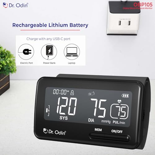 Dr.Odin Dr. Odin OBP-105 Digital Blood Pressure Monitor Pulse Point 360° Low Battery detection, 22–42 cm Large Cuff, Accurate One-Touch Operation, Memory & Irregular-Pulse Alert, Type-C Cable (Black) - Image 3