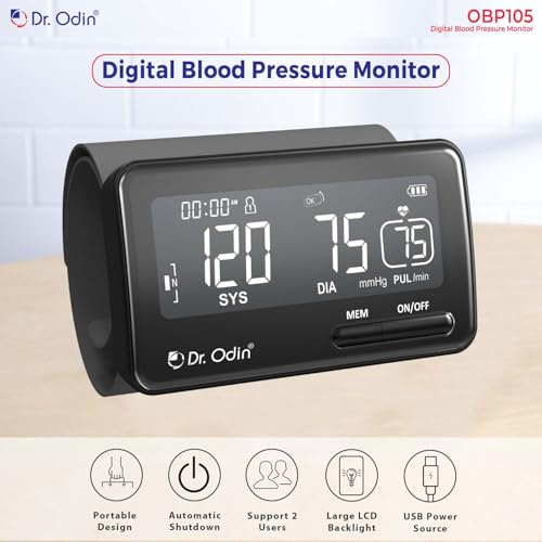 Dr.Odin Dr. Odin OBP-105 Digital Blood Pressure Monitor Pulse Point 360° Low Battery detection, 22–42 cm Large Cuff, Accurate One-Touch Operation, Memory & Irregular-Pulse Alert, Type-C Cable (Black) - Image 2