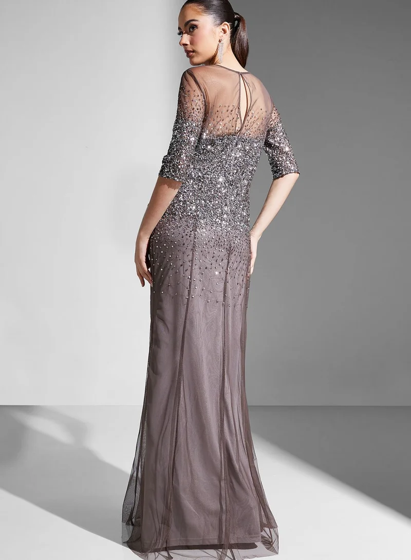 Adrianna Papell Mesh Shimmer Tiered Dress