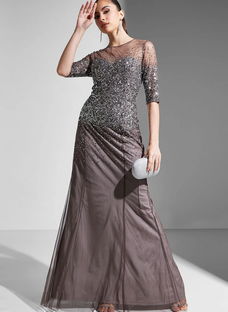 Adrianna Papell Mesh Shimmer Tiered Dress