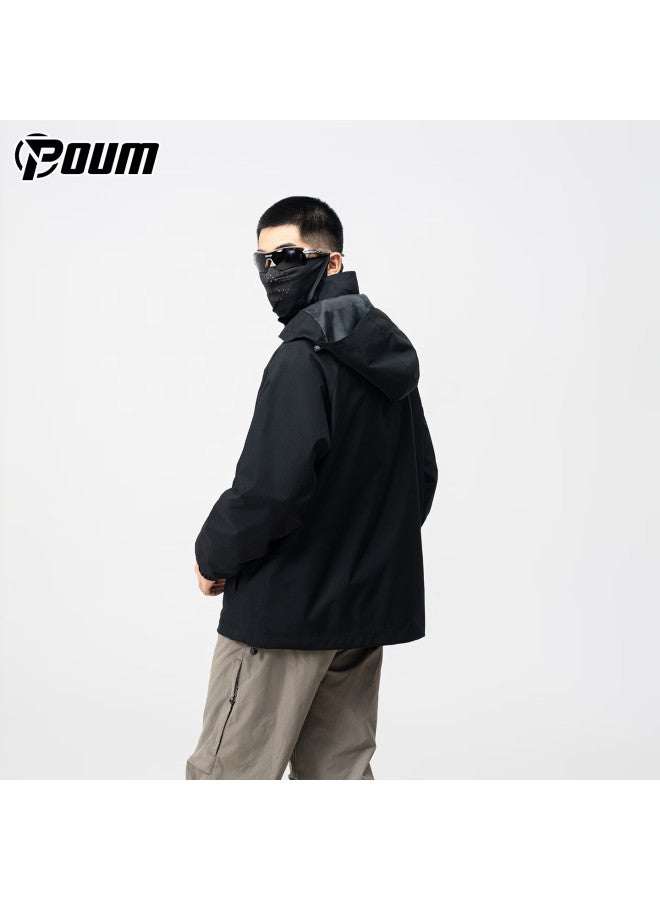 Poum Outdoor 3-in-1 Workwear Tactical Jacket Men's Spring Autumn Warm Windproof Mountaineering Coat 7777 Black L - Image 2