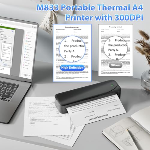 Phomemo Portable Printer, M833 Upgrade Portable Inkless Wireless Printers for Travel, Bluetooth Label Printer Support 8.5'' x 11'' US Letter & A4 Thermal Paper, Suitable for Home Office Business - Image 4