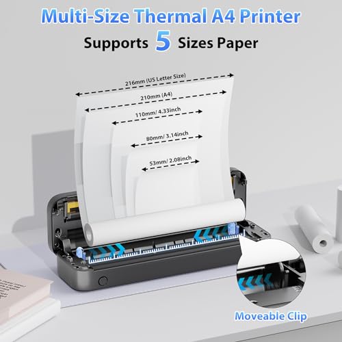 Phomemo Portable Printer, M833 Upgrade Portable Inkless Wireless Printers for Travel, Bluetooth Label Printer Support 8.5'' x 11'' US Letter & A4 Thermal Paper, Suitable for Home Office Business - Image 3