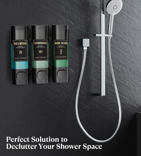 Luxspire Shampoo and Conditioner Dispenser No Drill Wall Mounted Shower Soap Dispenser 3 Chamber with Waterproof Labels Easy Refill Soap Dispenser for Bathroom Hotel Kitchen Black - Image 3