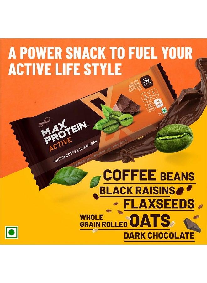 RiteBite Max Protein Active Green Coffee Beans Protein Bars With 20G Protein, 7G Fiber & 21 Vit. & Minerals | 0 Added Sugar, No Cholesterol & Trans Fat For Upto 4H Of Energy, Healthy Snack, 70G (Pack Of 6)  - Image 2