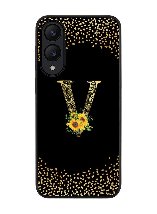 Stylizedd For Samsung Galaxy S25 Edge Case,Slim fit Camera Protection, Shockproof Thin Phone cover  - Custom Floral Monogram - V ( Black )