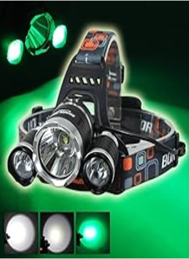 BORUIT Boruit 3Pcs Led Bulbs Cree T6+2R5 Headlamp 3000LM Rechargeable White+Green Lighting Hunting Fishing Night Light Headlight 2Pcs 18650+Charger … 