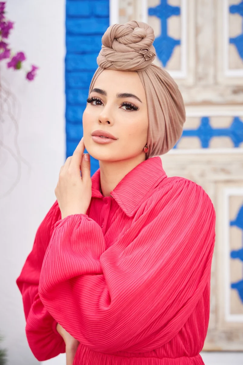 ناجيه سلتان Hijab Combed Cotton Shawl Milk Coffee