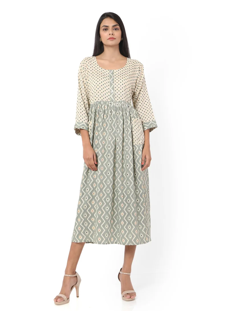 HANA & SARA SHORT GREY COLOUR STYLISH HIGH QUALITY PRINTED WITH FRONT BUTTONED STYLED ARABIC KAFTAN JALABIYA DRESS