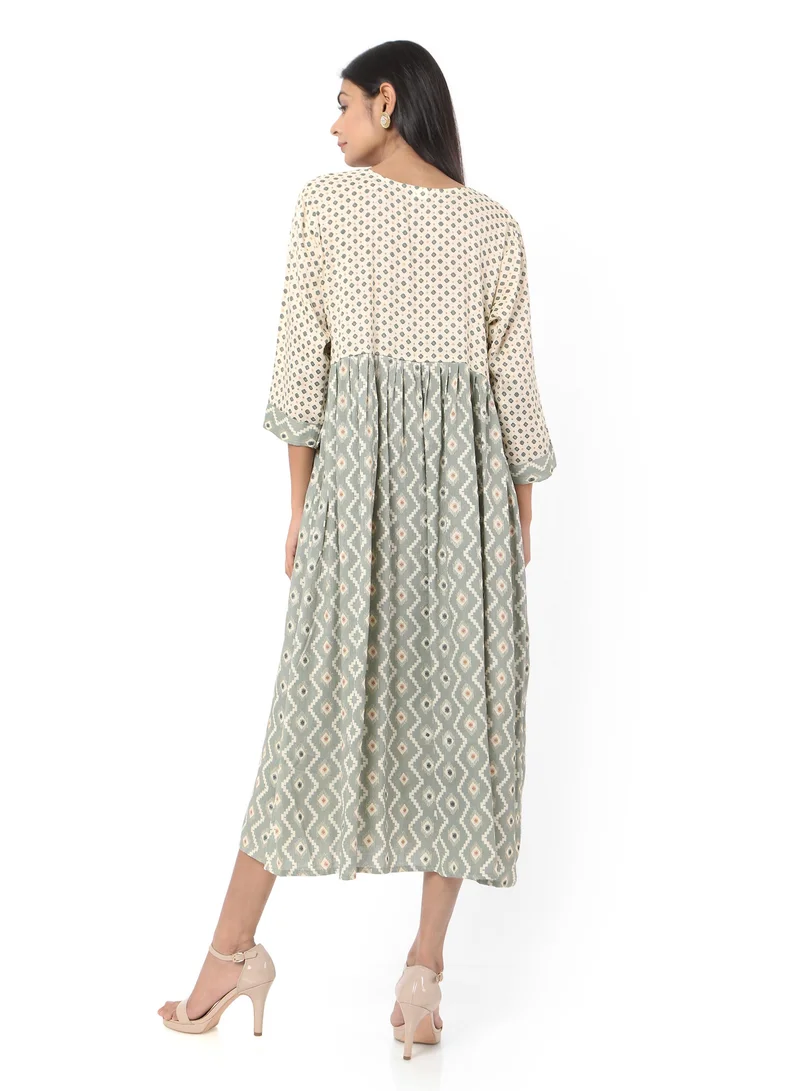HANA & SARA SHORT GREY COLOUR STYLISH HIGH QUALITY PRINTED WITH FRONT BUTTONED STYLED ARABIC KAFTAN JALABIYA DRESS