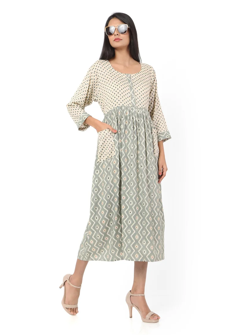 HANA & SARA SHORT GREY COLOUR STYLISH HIGH QUALITY PRINTED WITH FRONT BUTTONED STYLED ARABIC KAFTAN JALABIYA DRESS