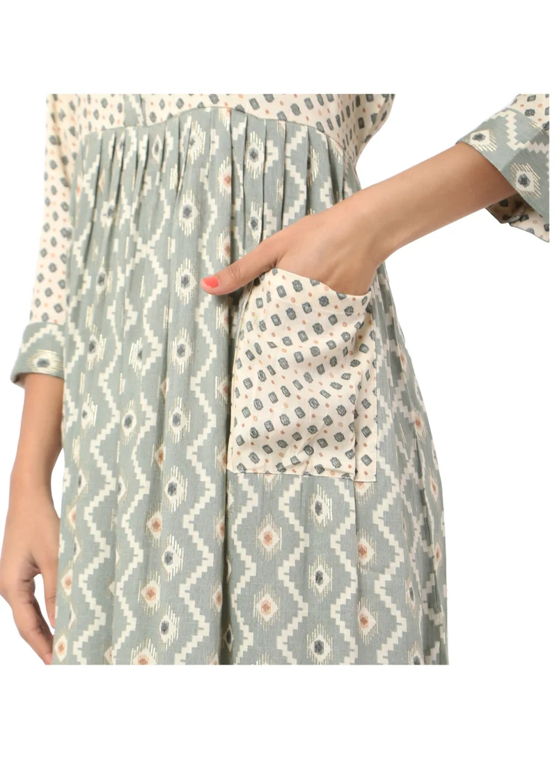 HANA & SARA SHORT GREY COLOUR STYLISH HIGH QUALITY PRINTED WITH FRONT BUTTONED STYLED ARABIC KAFTAN JALABIYA DRESS
